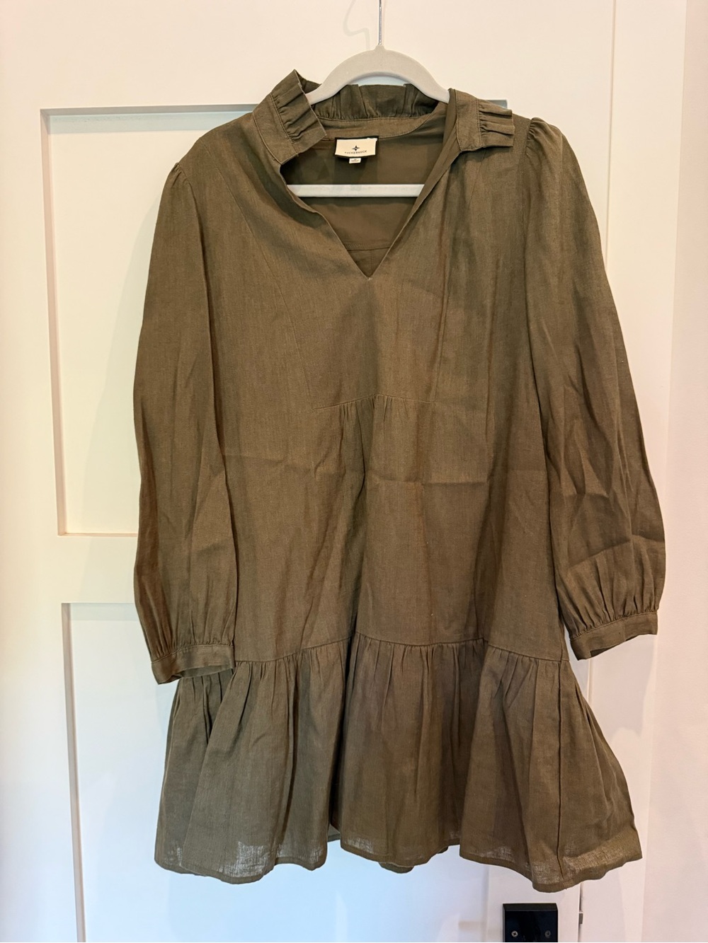 Tuckernuck Olive Green Tiered V-Neck Mini Dress